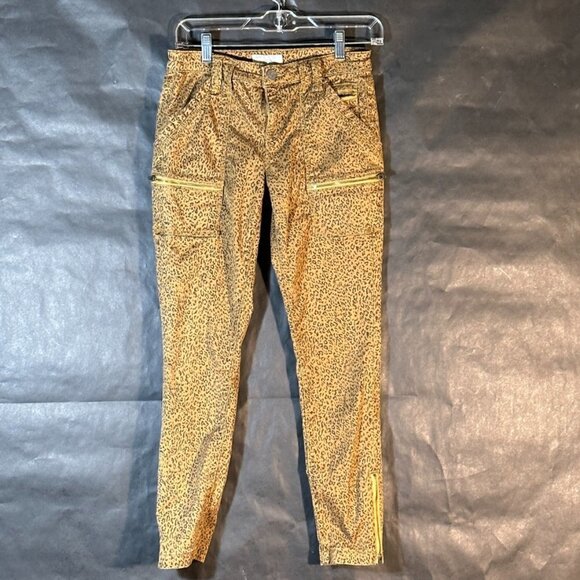 Joie Anthropologie Size 26 Pants Leopard Tan Cheetah Flock Slacks Ankle Tapered - Picture 2 of 6